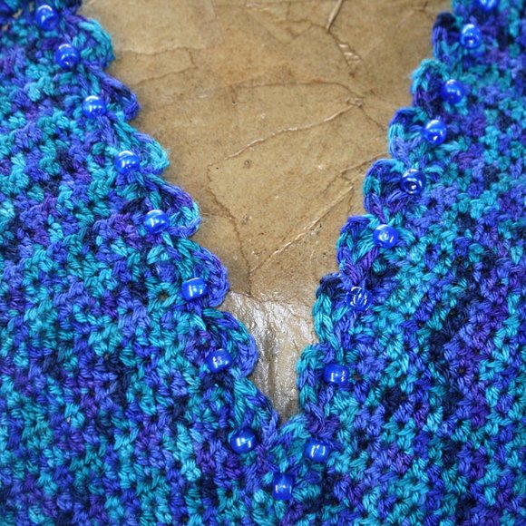 HAND CRAFTED Cropped Top Crochet Halter Festival Fashion Blue Colorful Large - Picture 6 of 12